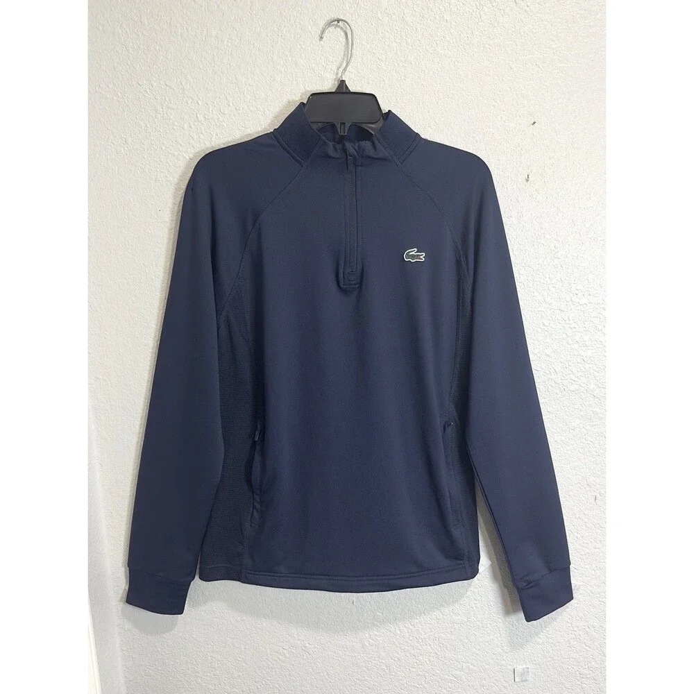 Lacoste Sport Men's M High-Neck Golf Sweatshirt Navy Quarter Zip Performance